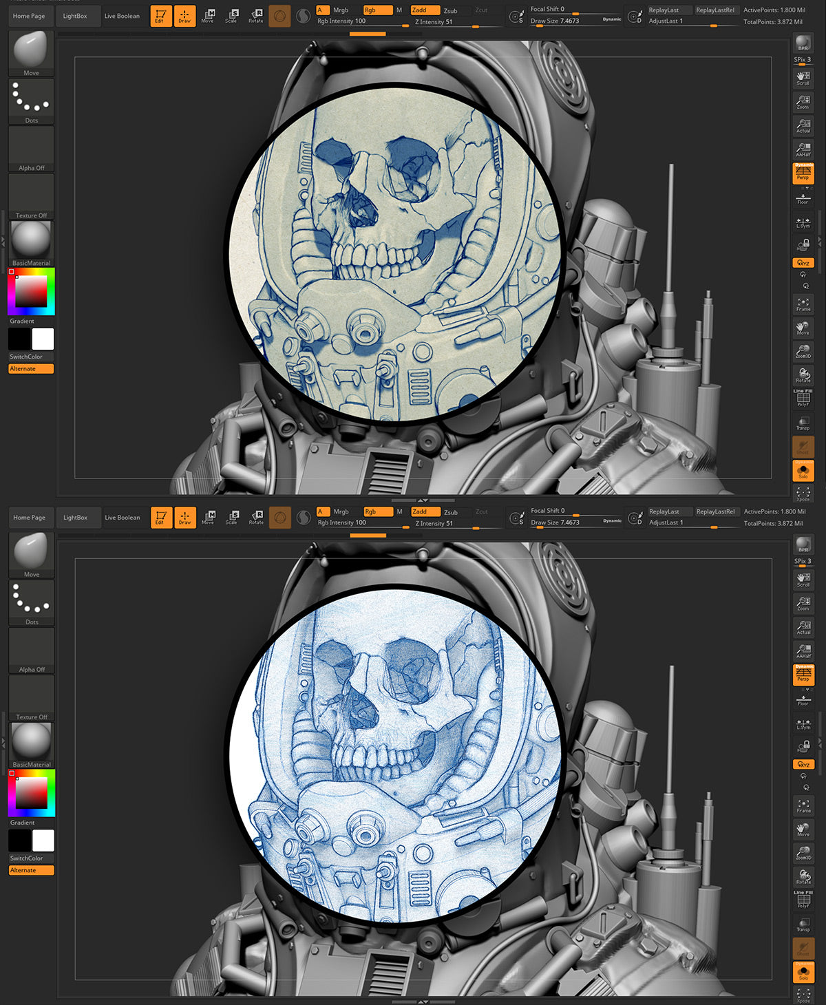 2D Sketches from 3D Meshes - ZBrush BPR filters pack